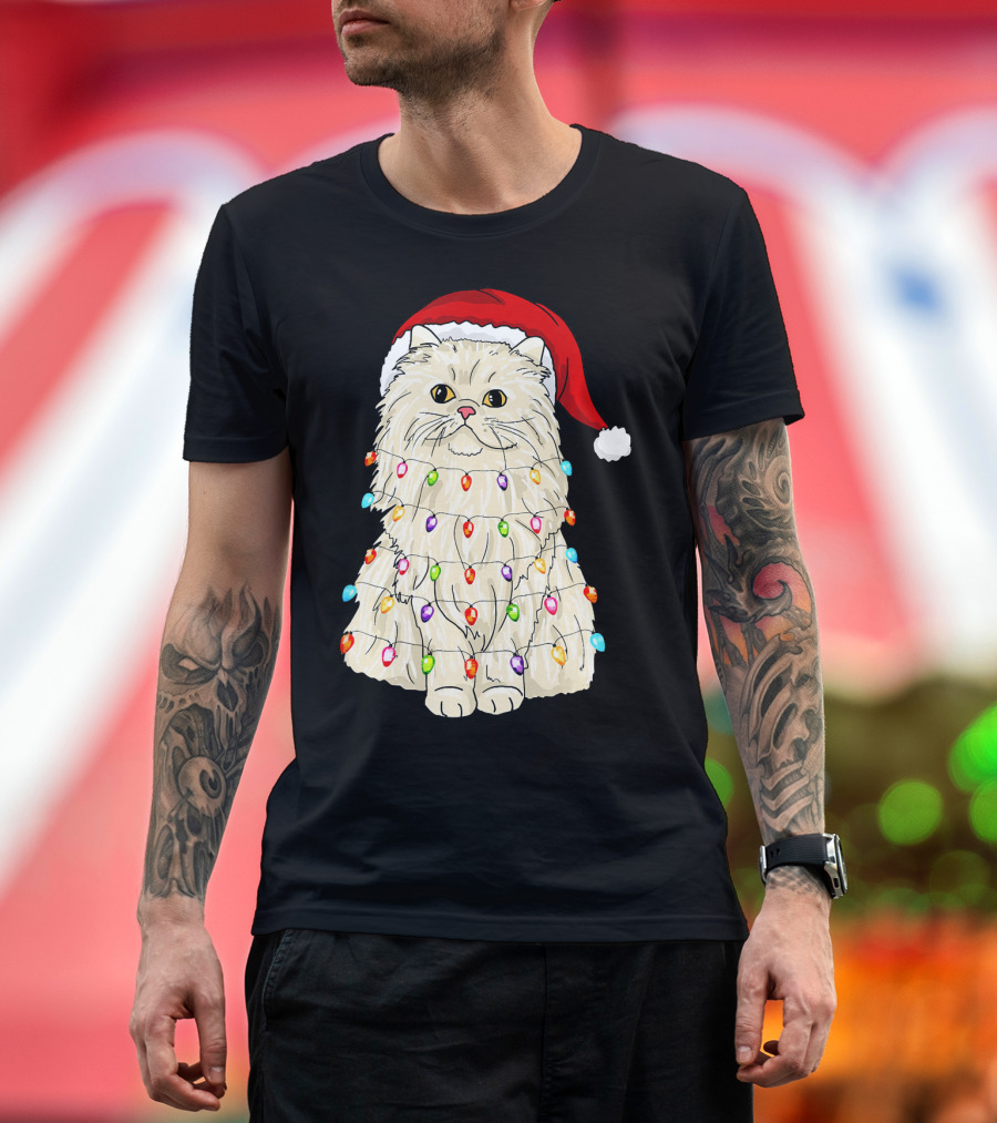 Santa American Persian Cat Festive Lights T-Shirt