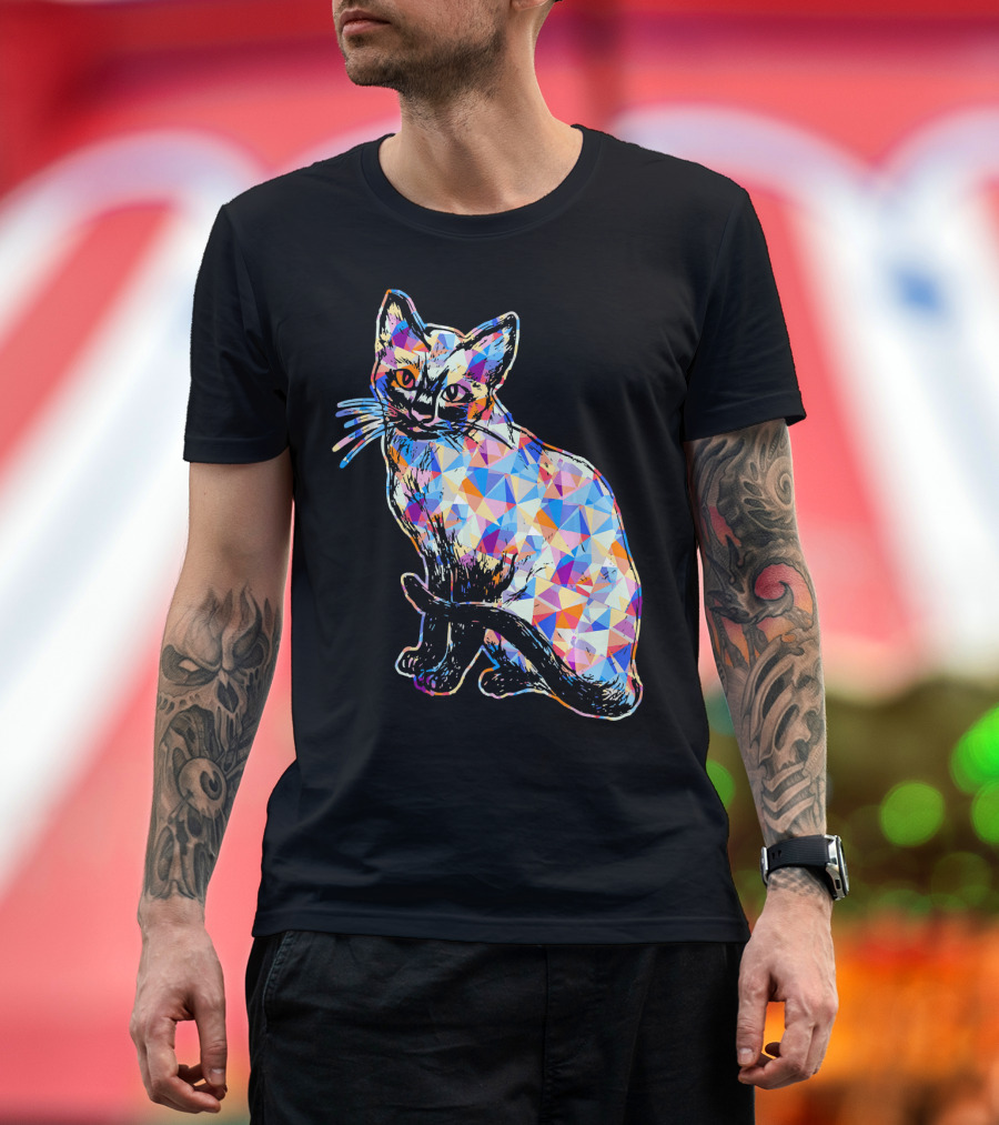 Siamese Cat Geometric Pattern Vibrant Colors T-Shirt