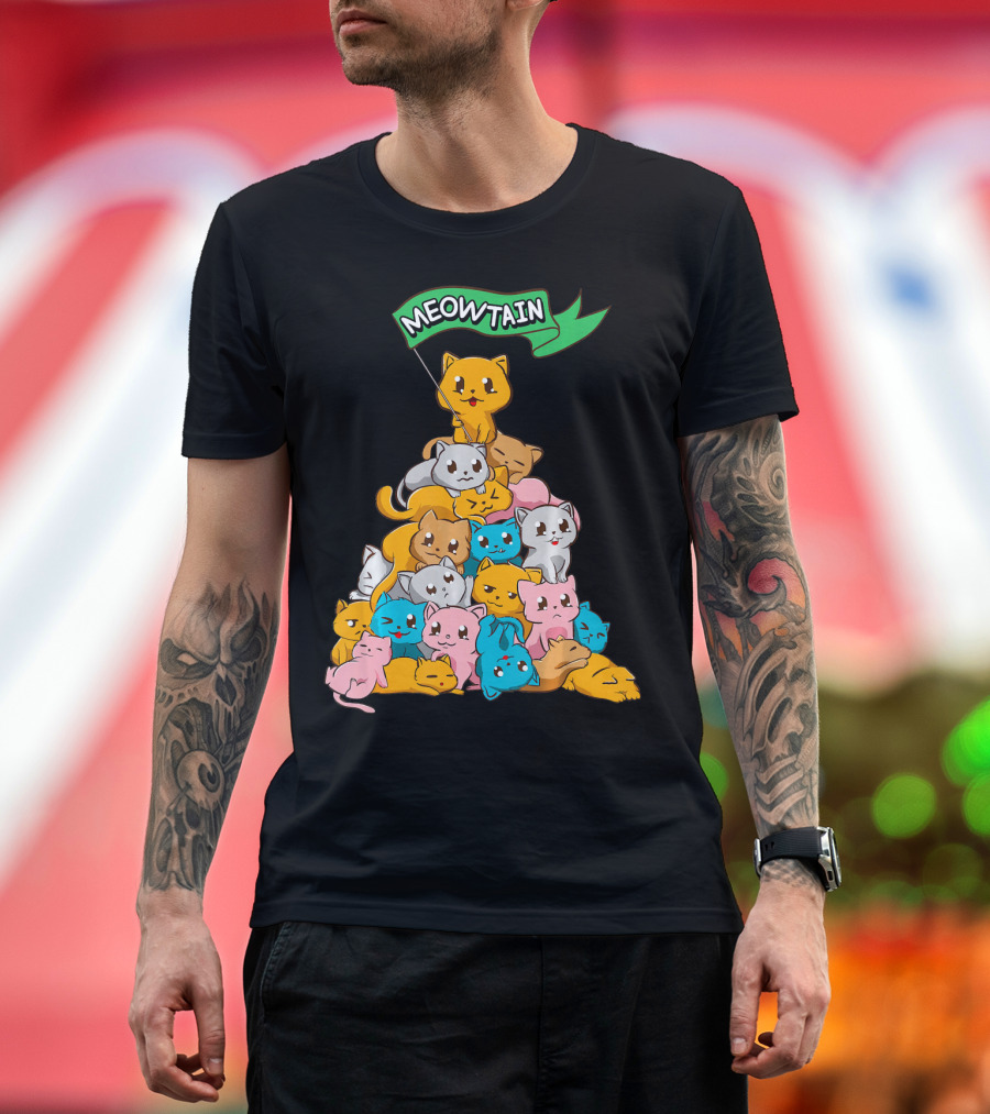 Meowtain Cat Pyramid with Meowtain Banner T-Shirt