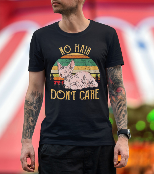 Premium T-Shirt: No Hair Don't Care Funny Sphynx Cat Retro T-Shirt No Hair Don't Care Funny Sphynx Cat Retro T-Shirt