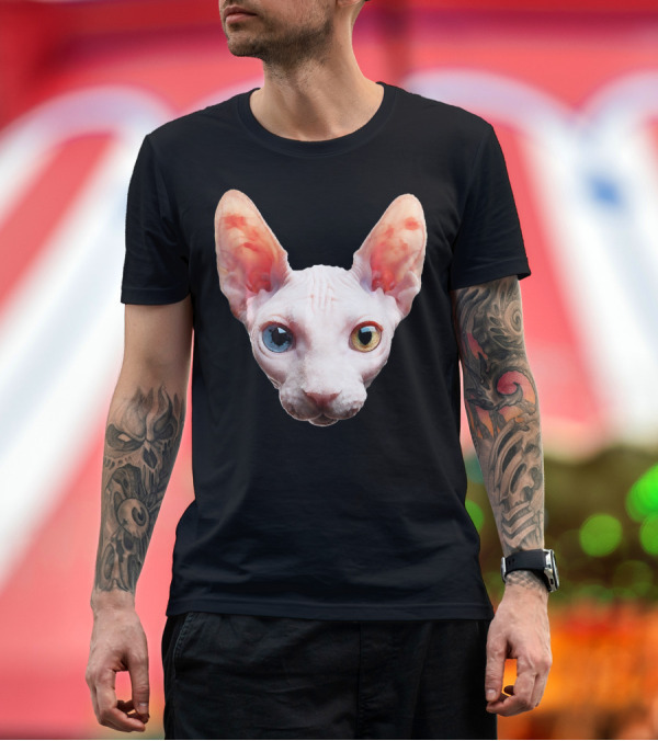 Premium T-Shirt: Cute Sphynx Cat with Heterochromia Blue and Yellow Eyes T-Shirt Cute Sphynx Cat with Heterochromia Blue and Yellow Eyes T-Shirt