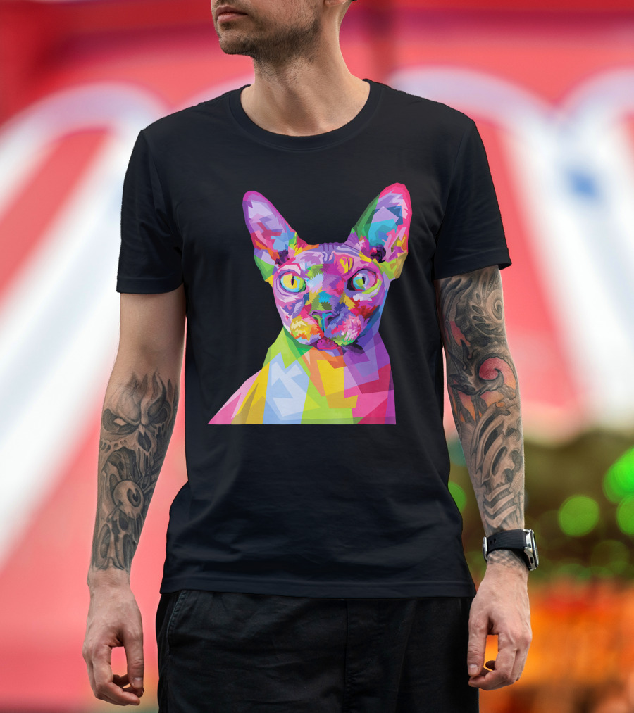 Sphynx Colorful Pop Art Style Cat Geometric Spectrum T-Shirt