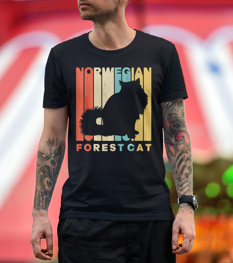 Vintage Retro Norwegian Forest Cat Silhouette Forest Cat T-Shirt