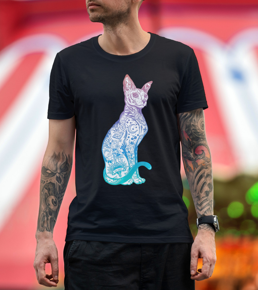 Stay Weird Pastel Goth Sphynx Cat Tattoo Celestial Moon Stars T-Shirt