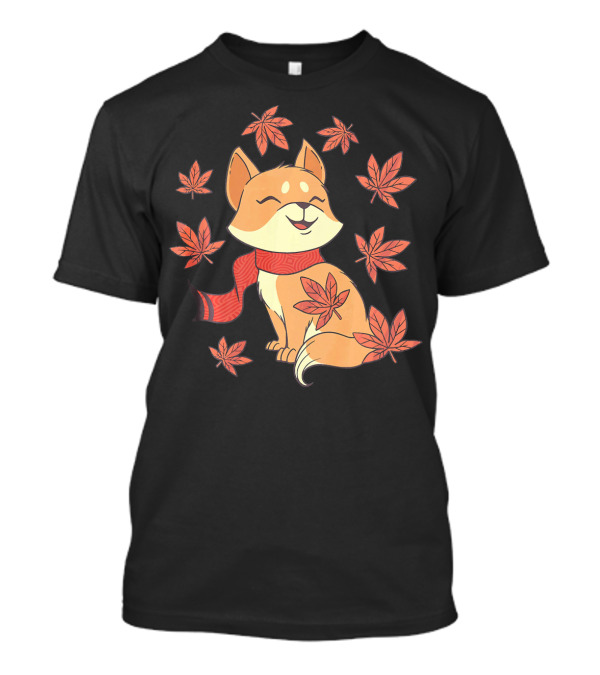 Fall Cat With Scarf Surrounded By Autumn Leaves Kitten Lover T-Shirt