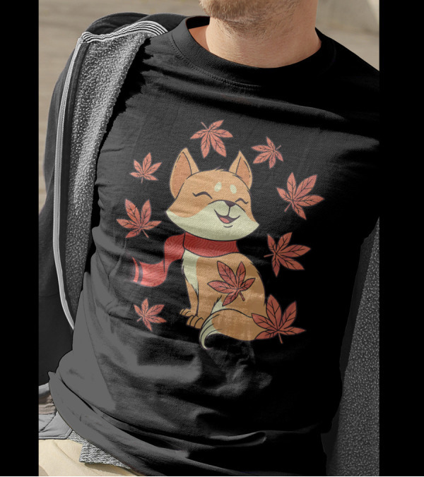 Fall Cat With Scarf Surrounded By Autumn Leaves Kitten Lover T-Shirt