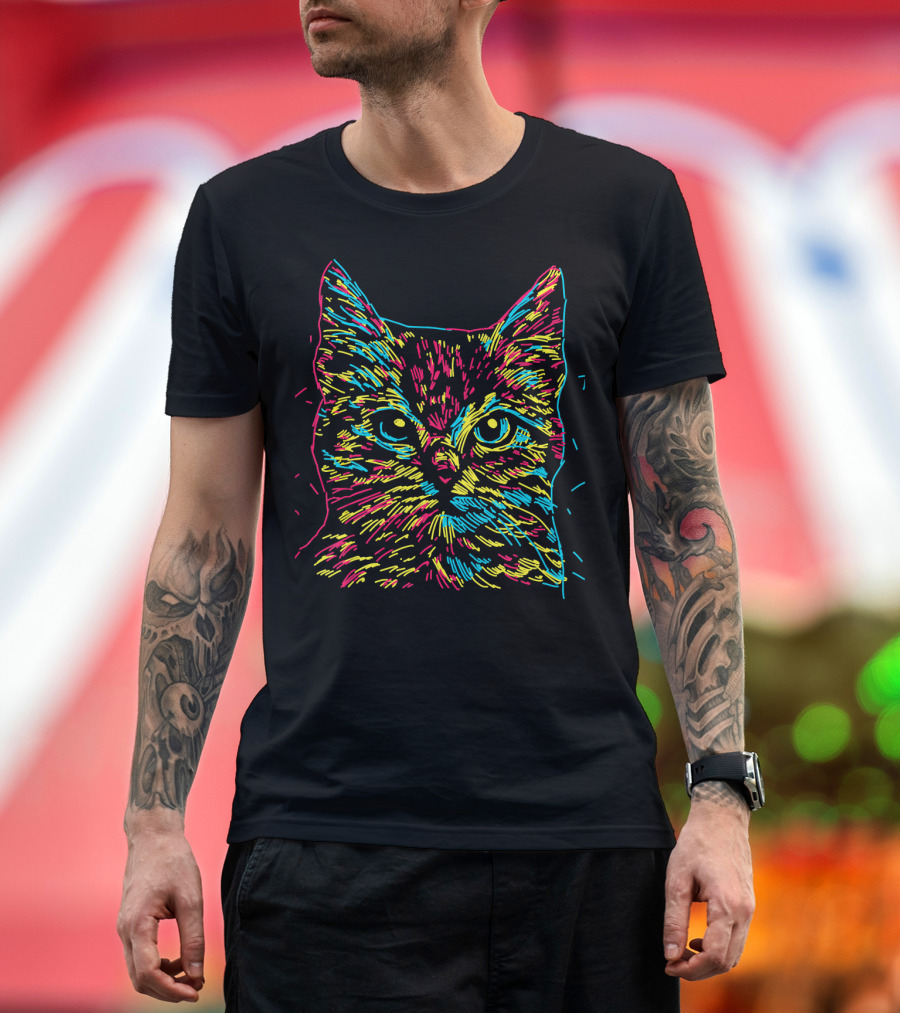 Cat For Kitten Lovers Neon Colorful Cut T-Shirt