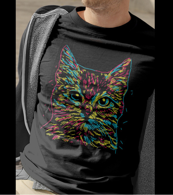 Cat For Kitten Lovers Neon Colorful Cut T-Shirt