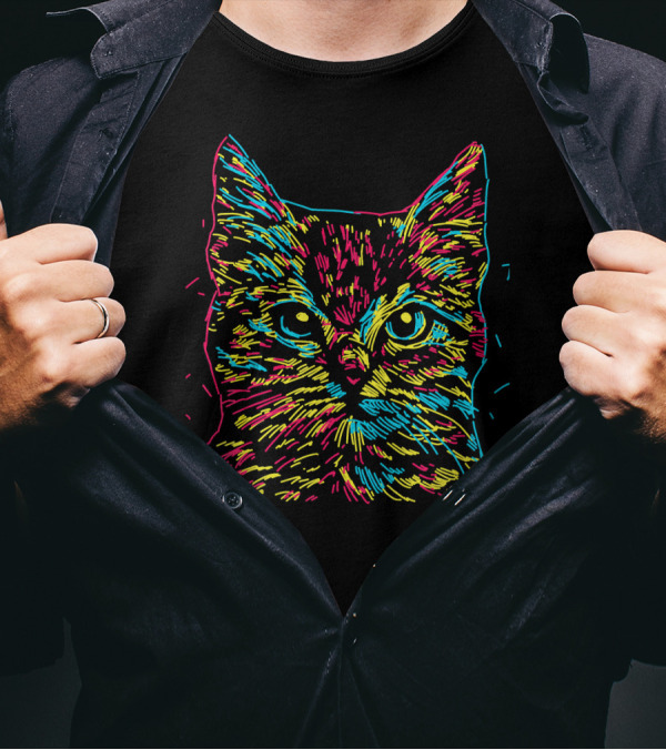 Cat For Kitten Lovers Neon Colorful Cut T-Shirt