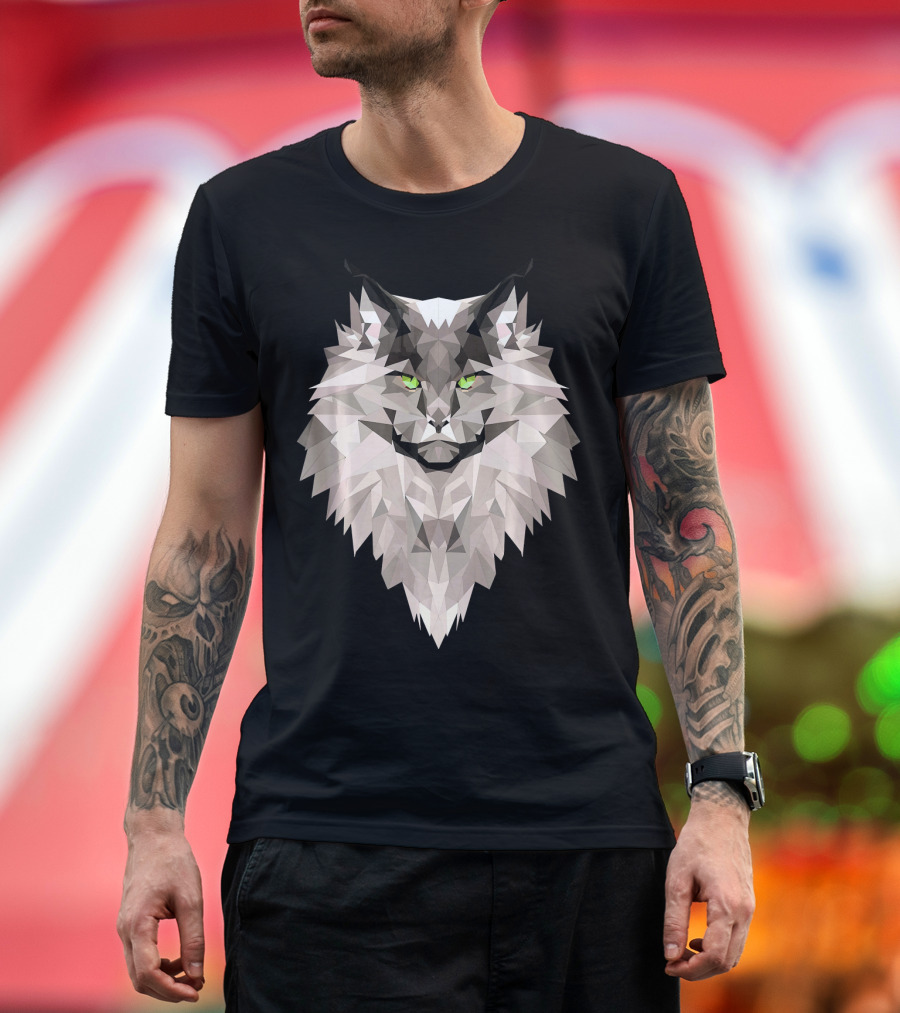 Maine Coon Cat Low Poly Green Eyes T-Shirt