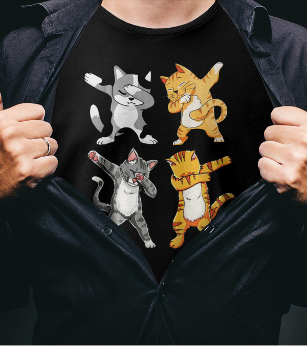 Meow Dabbing Cat Kitten Funny Cats Dab Four Dabbing Kittens T-Shirt
