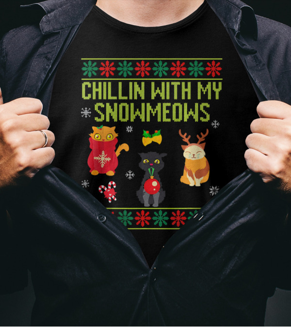 Chillin With My Snowmeows Kitten Lover Christmas Cats T-Shirt
