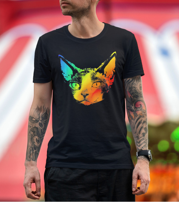 DEVON REX Cat Vibrant Rainbow Colors T-Shirt