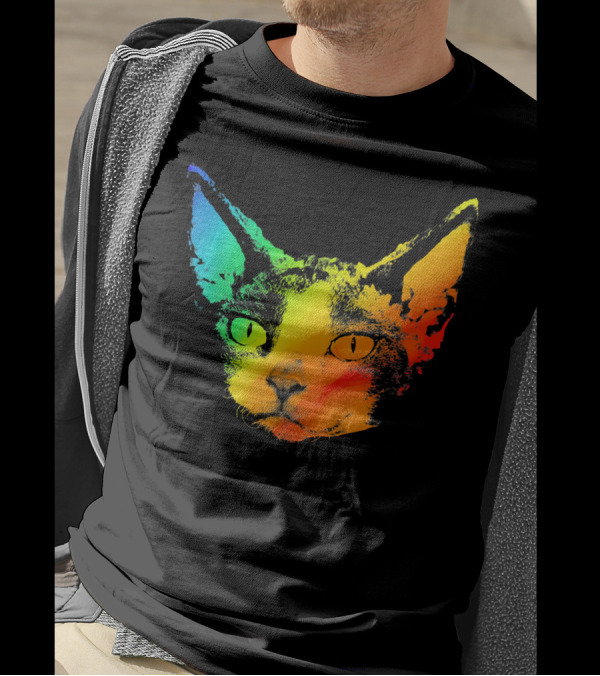 DEVON REX Cat Vibrant Rainbow Colors T-Shirt