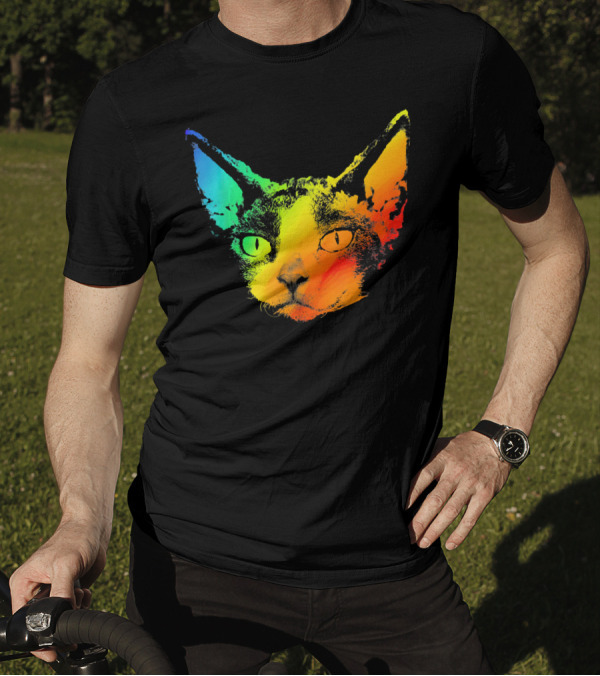 DEVON REX Cat Vibrant Rainbow Colors T-Shirt