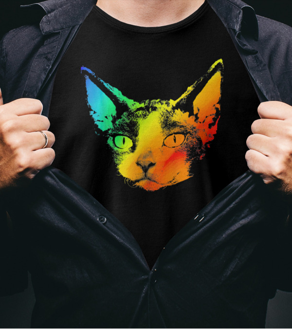 DEVON REX Cat Vibrant Rainbow Colors T-Shirt