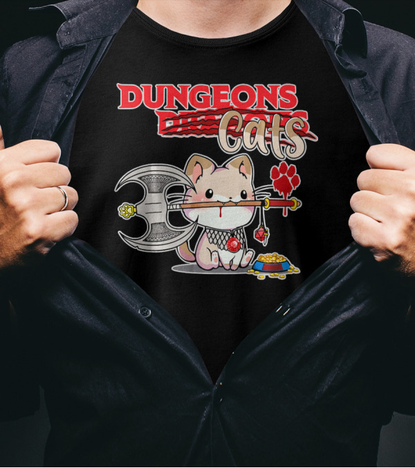 Dungeons Cats Cute Funny Meow Gaming Kitte T-Shirt