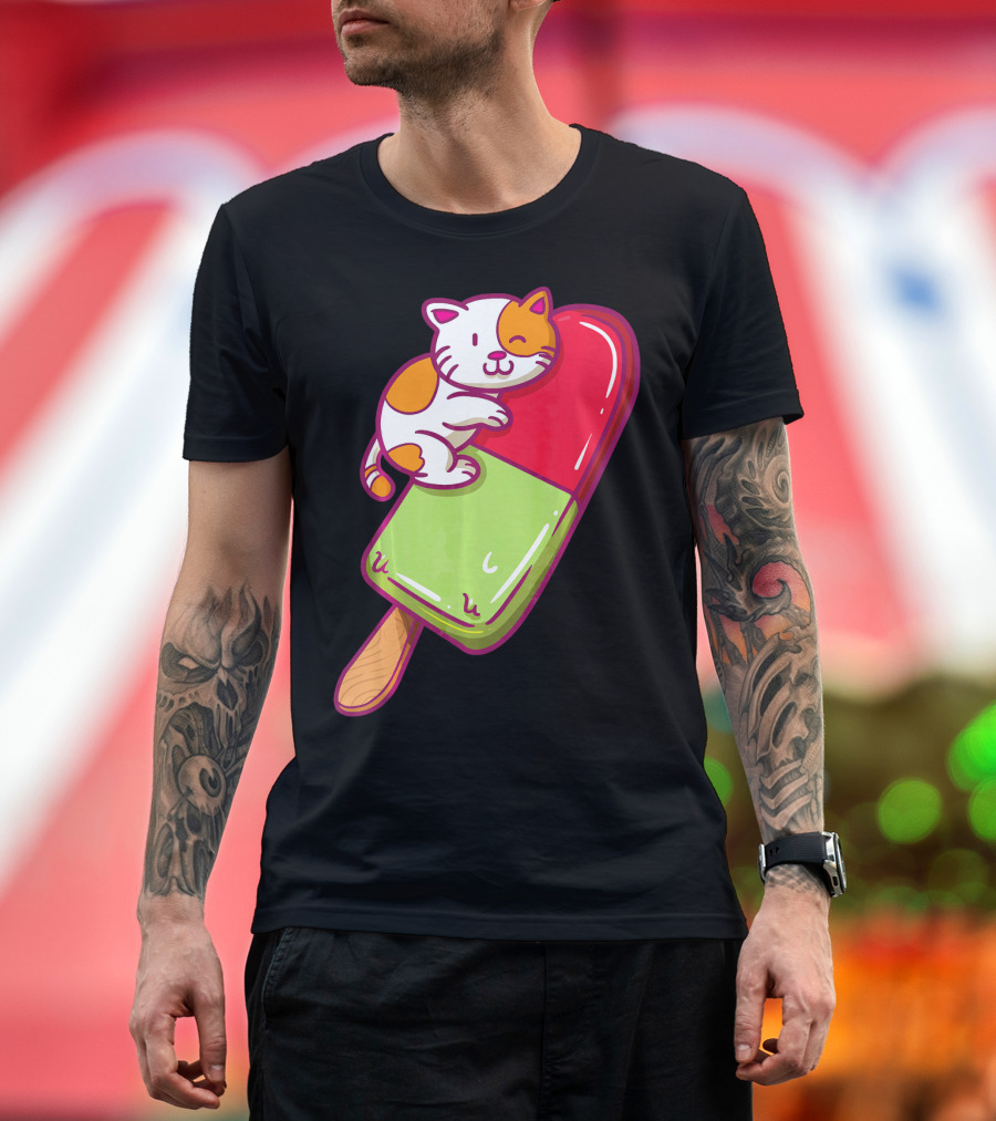 Cat Lovers Kitten Hugging Colorful Popsicle T-Shirt
