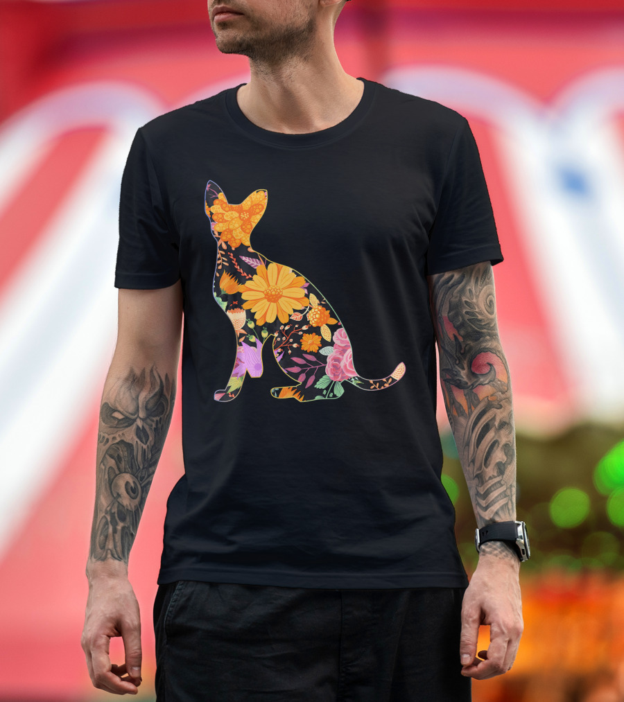 Floral Flower Vintage Retro DEVO Cat T-Shirt