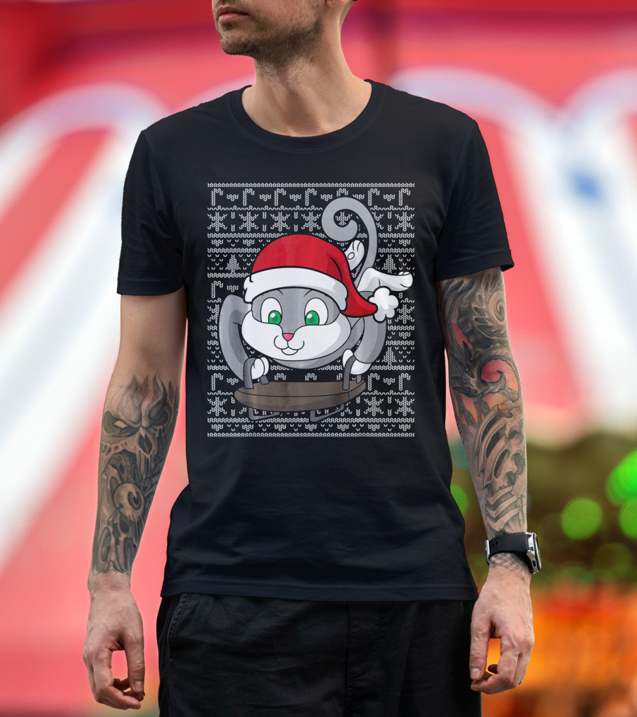 Sledding Cat Kitten Santa Ugly Sweater Christmas T-Shirt
