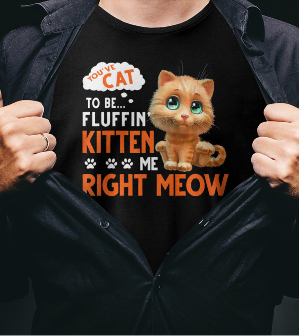 You've Cat To Be Fluffin Kitten Me Right Meow Cute Kitten With Paw Prints T-Shirt
