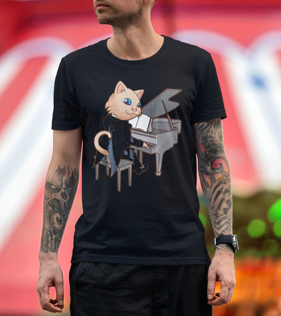 Cool Cat Playing Piano Funny Kitten Musician T-Shirt