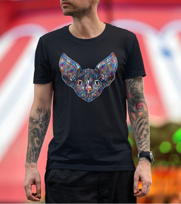 Premium T-Shirt: Sphynx Cat Face Vibrant Colors T-Shirt Sphynx Cat Face Vibrant Colors T-Shirt