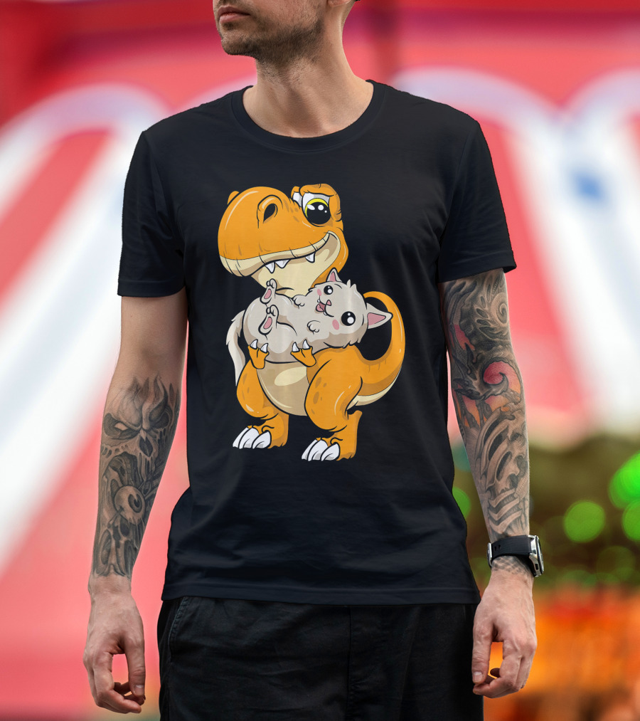 Kawaii Dinosaur Hugging Cute Kitten Rex T-Shirt