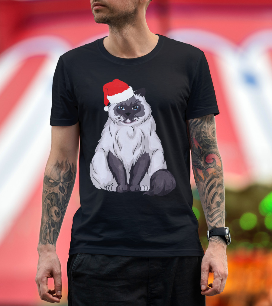 Santa Ragdoll Cat Christmas Holiday T-Shirt