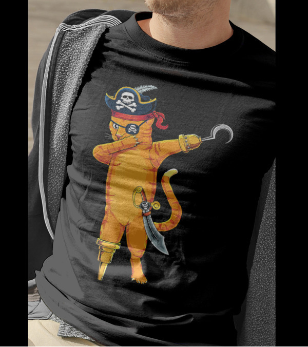Pirate Cat Dabbing With Hook And Sword Love Kitten T-Shirt