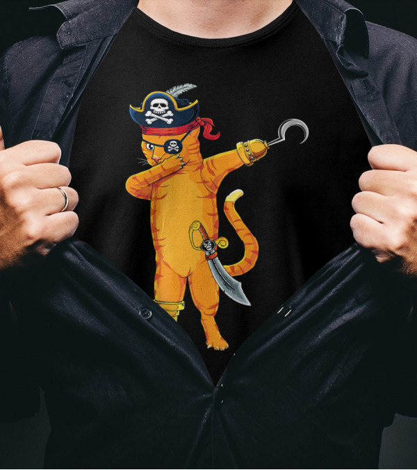 Pirate Cat Dabbing With Hook And Sword Love Kitten T-Shirt