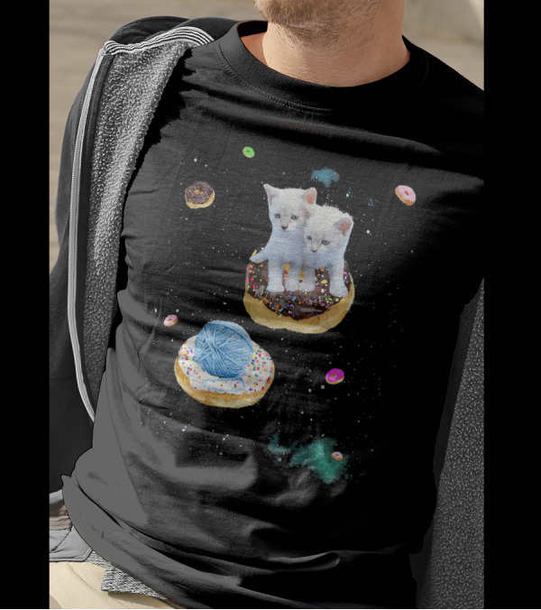 Space Cat Kitten Galaxy Donut Yarn Floating In Cosmic Sprinkles T-Shirt