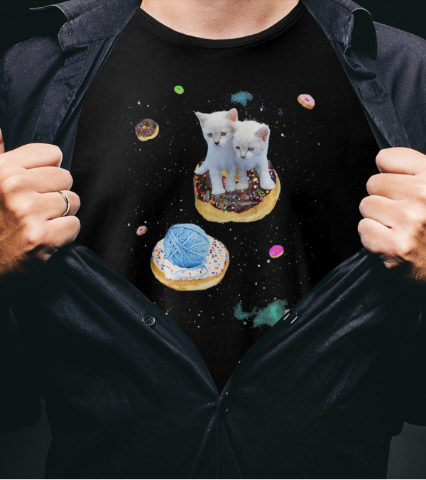 Space Cat Kitten Galaxy Donut Yarn Floating In Cosmic Sprinkles T-Shirt