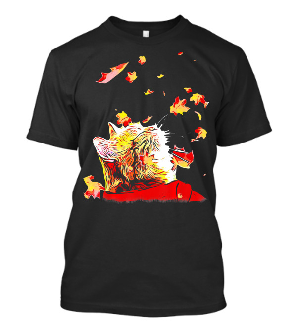 Cat And Maple Leaves Celebrating Autumn Bliss T-Shirt