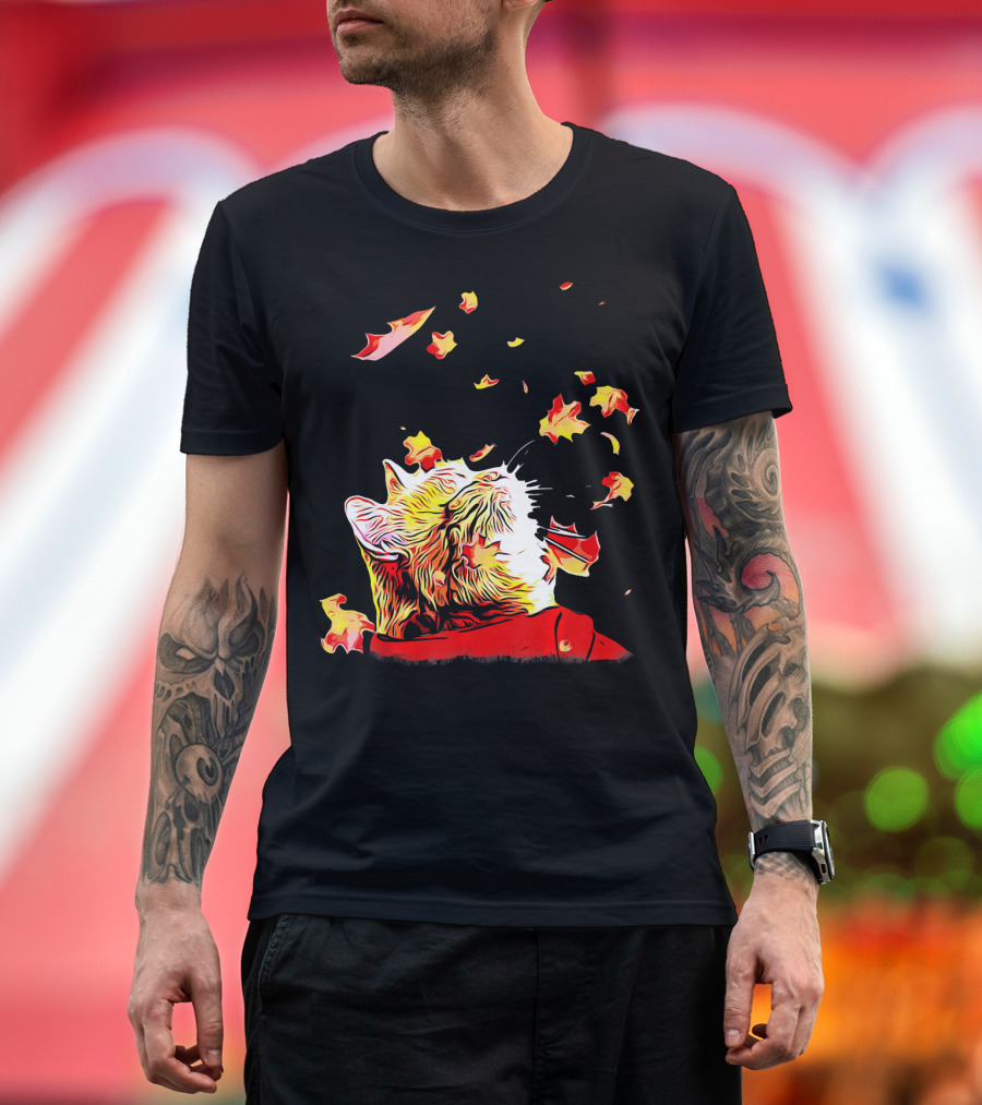 Cat and Maple Leaves Celebrating Autumn Bliss T-Shirt