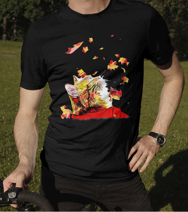 Cat And Maple Leaves Celebrating Autumn Bliss T-Shirt