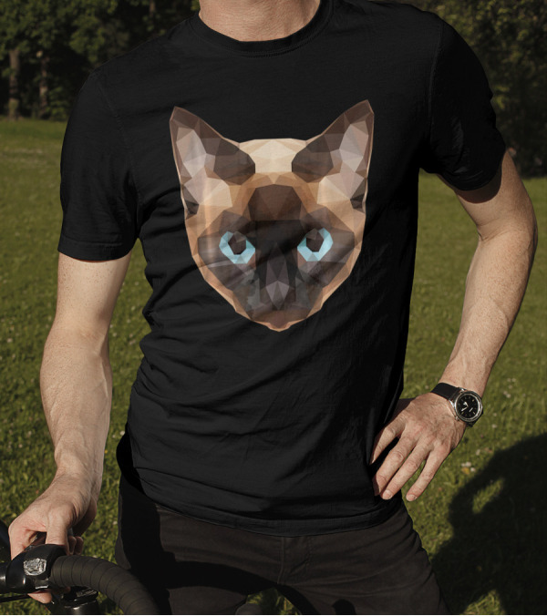 Low Poly Geometric Siamese Cat Face T-Shirt