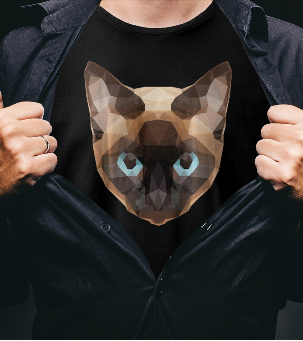 Low Poly Geometric Siamese Cat Face T-Shirt