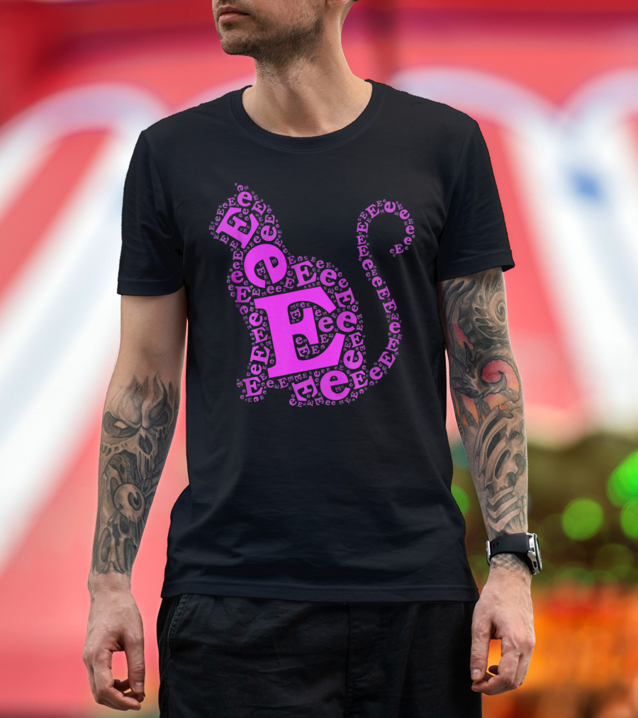 Cat Lover E Monogram Personalized Letter T-Shirt