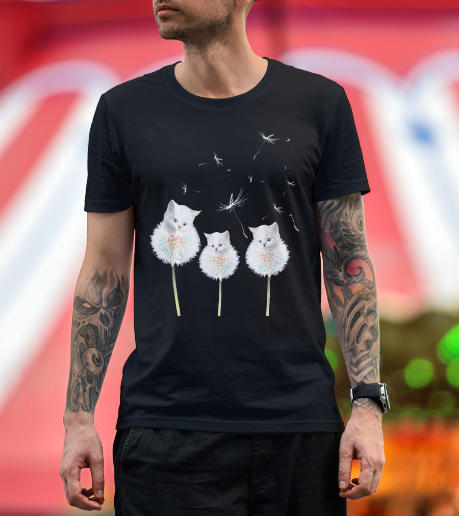 Cat Dandelion Flower Kitten Kitty Animal Trio T-Shirt