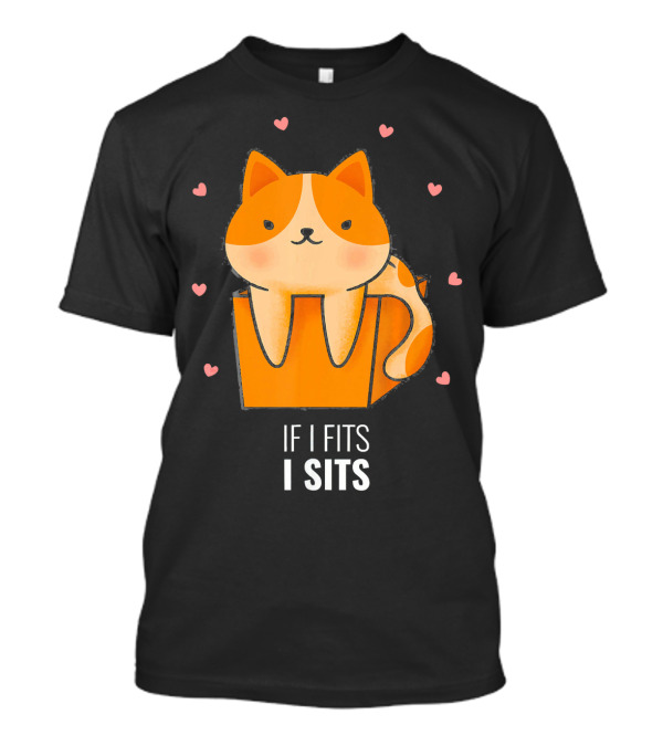 If I Fits I Sits Cat In Box Kitty Surrounded By Hearts T-Shirt