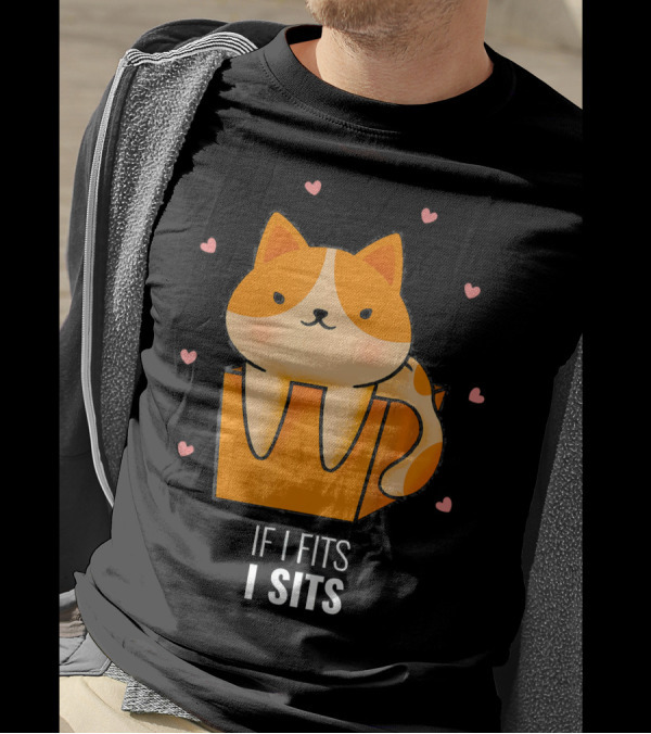 If I Fits I Sits Cat In Box Kitty Surrounded By Hearts T-Shirt