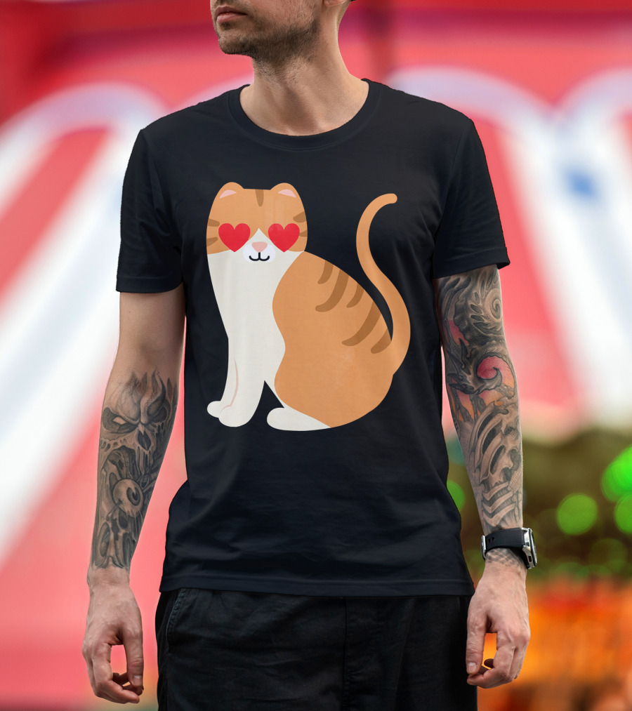 Scottish Fold Cat Heart Eyes Cute Cartoon T-Shirt
