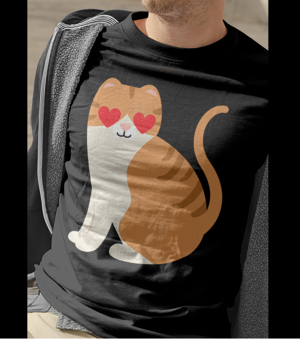 Scottish Fold Cat Heart Eyes Cute Cartoon T-Shirt