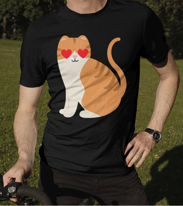 Scottish Fold Cat Heart Eyes Cute Cartoon T-Shirt