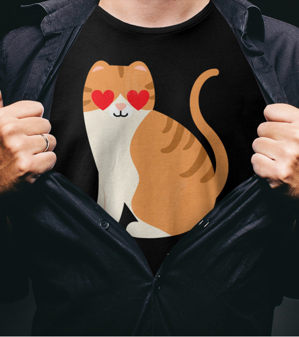 Scottish Fold Cat Heart Eyes Cute Cartoon T-Shirt