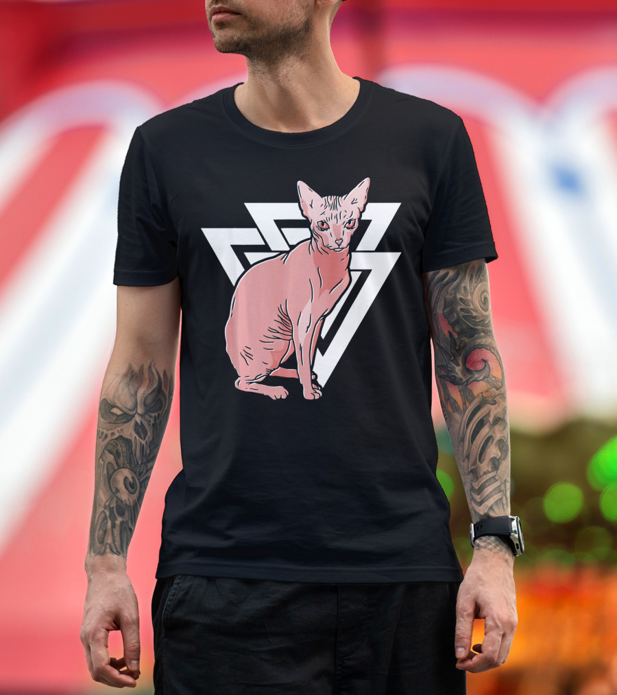 Vintage Geometric Sphynx Cat Triangular T-Shirt