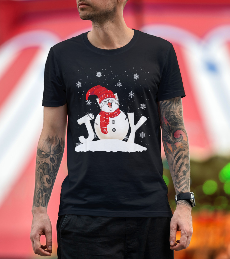 Funny Cat Kitten Christmas Joy Xmas Snowman T-Shirt