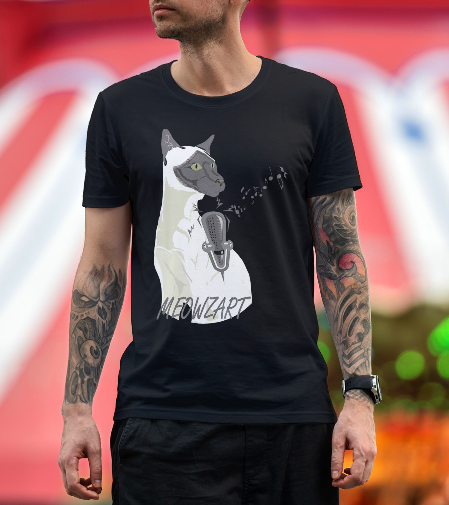 Meowzart Singing Siamese Cat with Microphone and Musical Notes T-Shirt