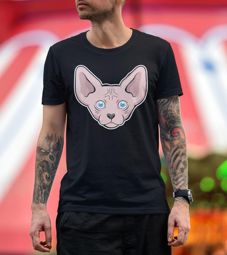 Sphynx Kitten Face with Blue Eyes T-Shirt